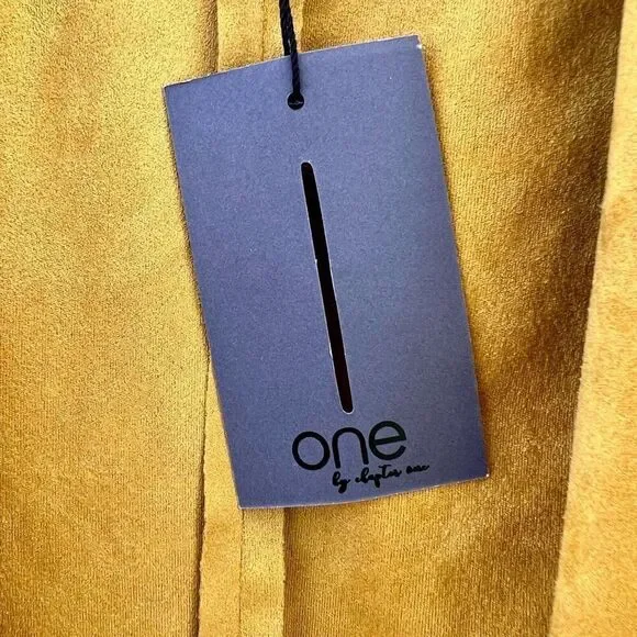 Faux Suade Chapter One Womens Mustard Notch Lapel Moto Jacket Size Small NWT - Picture 3 of 7